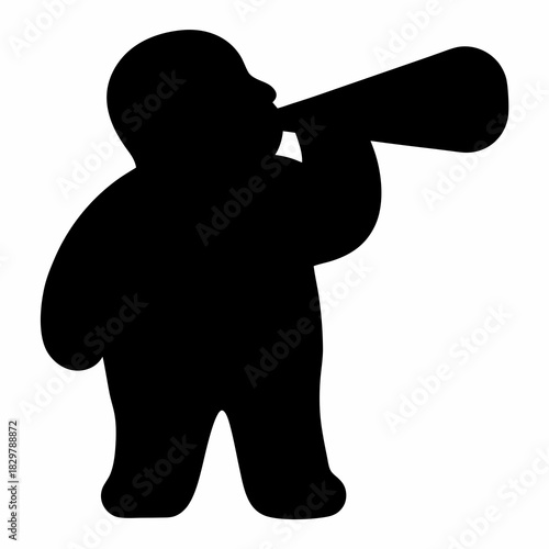 Silhouette of a chubby figure yelling into a cone shaped megaphone