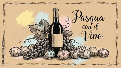 Italian Dolce Vita Bar Menu Design with Hand-Drawn Oysters, Wine Glass, and Easter Eggsk