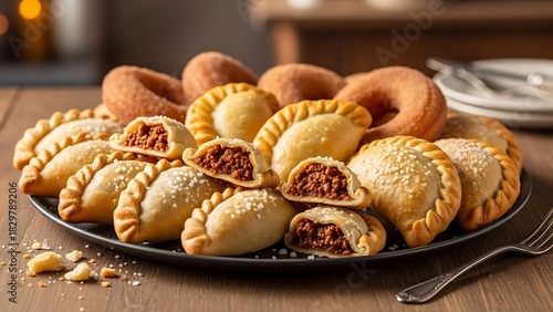 Delicious baked empanadas filled with savory meat and sprinkled with salt