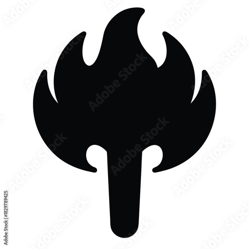 Stylized black flame icon on white background indicating power and energy