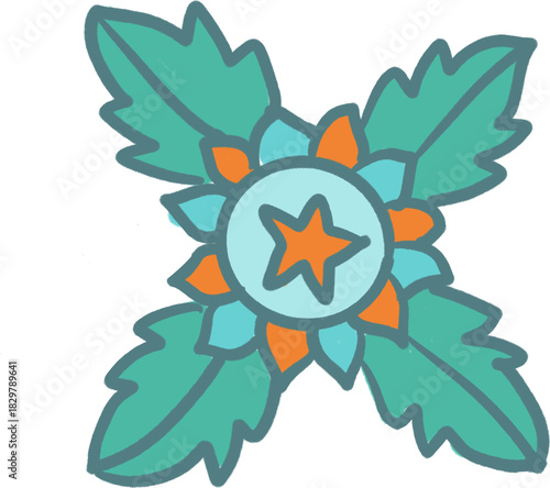 Korean Folk Flower Pattern with Star – Decorative Ornament