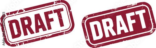 Pair of textured red DRAFT rubber stamps featuring distinct grunge patterns and varying red hues