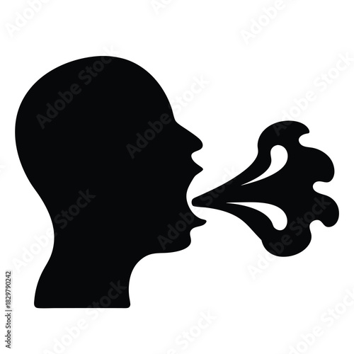 Black Silhouette of a Person Coughing or Spitting Out Some Kind of Substance