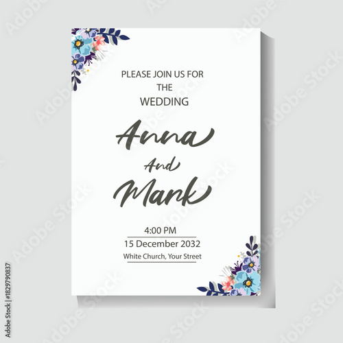 Hand drawn flat design wedding invitations
