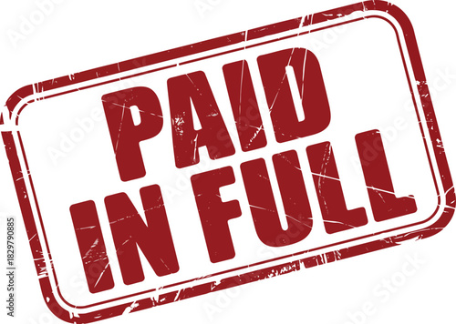 Red rectangular grunge stamp reading PAID IN FULL on a clean white background