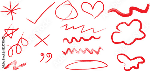 Red hand-drawn grunge design elements set