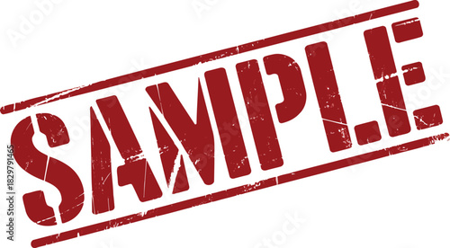 A red grunge rubber stamp mark displaying the word SAMPLE in bold letters on a pristine white surface