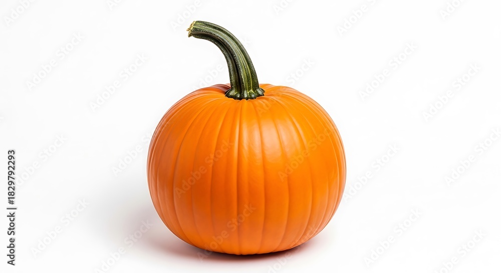 Obraz premium Vibrant Orange Pumpkin with Green Stem Isolated on White.