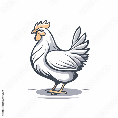 Elegant white rooster vector illustration with clean lines and simple design