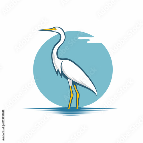 Elegant White Heron Illustration: A Symbol of Grace and Natural Beauty Artwork