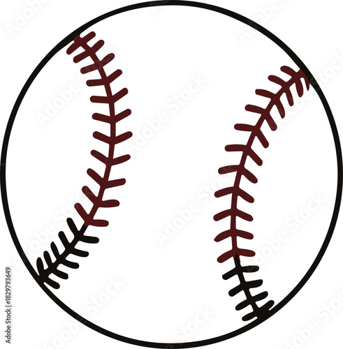Baseball Ball Line Art – Isolated on Transparent Background , Simple Sports Ball Outline Vector