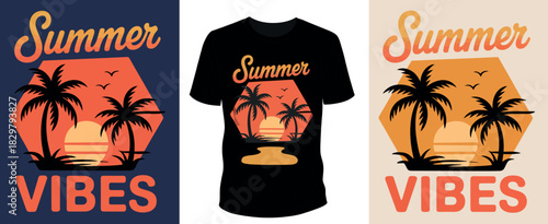 Summer vibes T-shirt design vector illustration for summer apparel