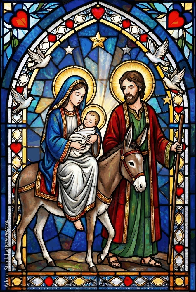 Obraz premium Holy Family Flight into Egypt Stained Glass