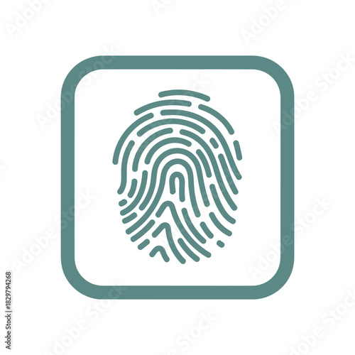 Fingerprint represents unique identity within square frame, symbolizing security and personal authentication in a modern, minimalist style.