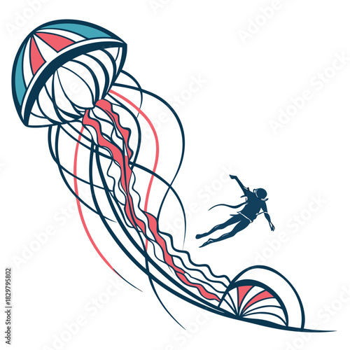 Illustration of a jellyfish and a diver