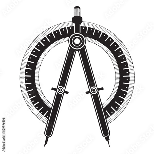 Black protractor Silhouette Vector, High Quality Illustration on White Background