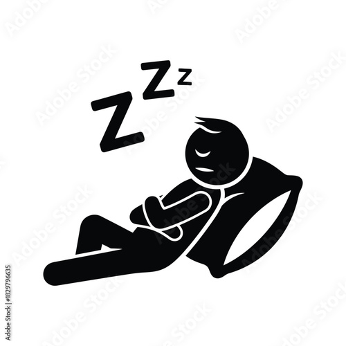 Stylized black silhouette of a person sleeping soundly on a pillow with z s floating above