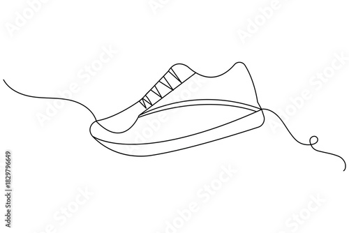 Shoe continuous one line drawing on white background  style sneaker icon concept vector illustration