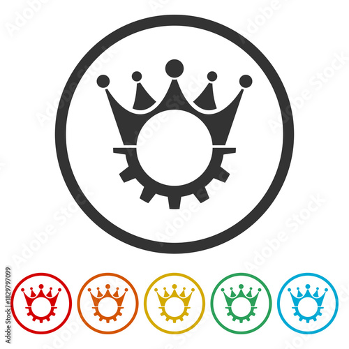 Gear king logo design template. Set icons in color circle buttons