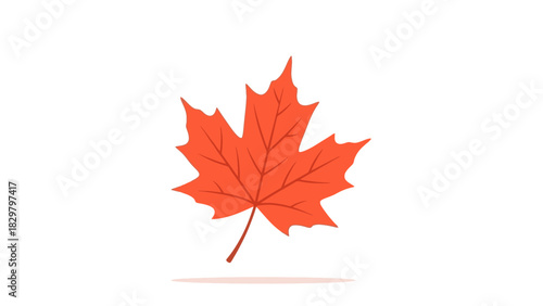 A vibrant red maple leaf with a distinct five-lobed shape, isolated on a clean white background, symbolizing autumn and nature.