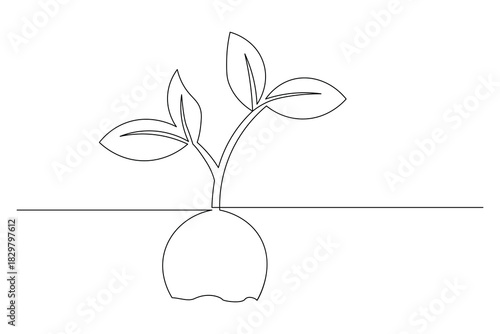 Continuous one line drawing of plant sprout seed new life growing in spring