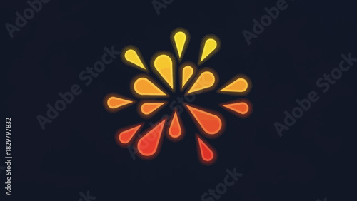 Abstract illustration of a vibrant, glowing splash of orange and red droplets on a dark background, resembling an explosion of color.