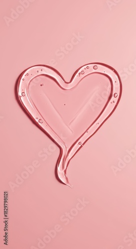 Luxurious pink gel moisturizer forming a delicate heart shape against a subtle rosy background, symbolizing gentle skincare ,texture ,surface ,swatch
