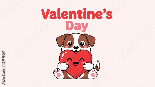 Valentine's Day illustration of a cute dog holding a heart.