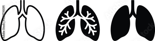 Three distinct human lung icons are displayed in various styles including outline and solid shapes