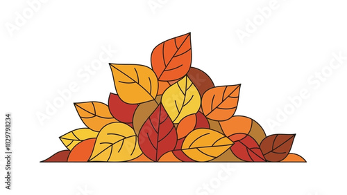 A colorful pile of fallen autumn leaves in warm tones of red, orange, yellow, and brown.