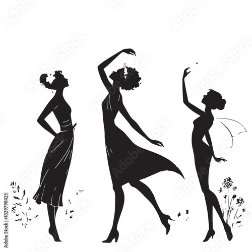 Black nymphs Silhouette Vector, High Quality Illustration on White Background