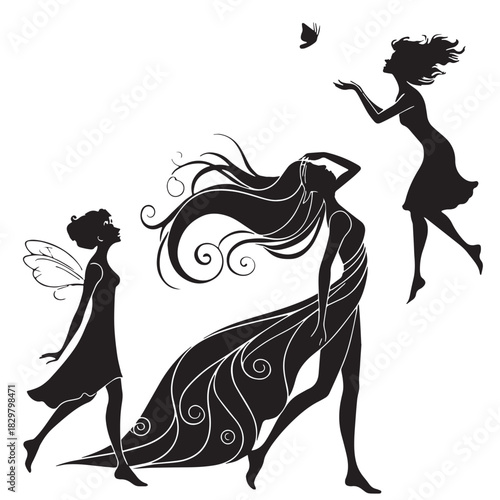 Black nymphs Silhouette Vector, High Quality Illustration on White Background