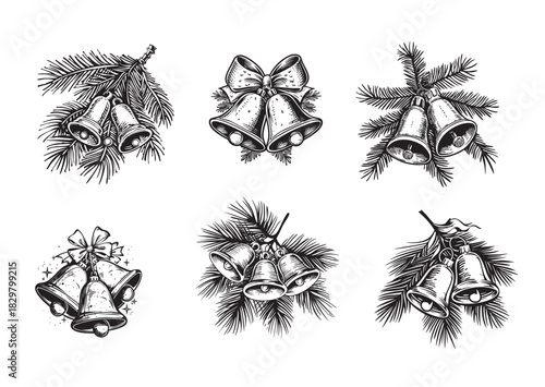 jingle bells Christmas decoration wreath messy seasonal winter holidays black and white pattern