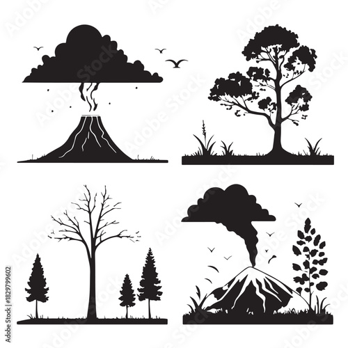 Black origin stories of natural phenomena Silhouette Vector, High Quality Illustration on White Background