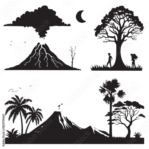 Black origin stories of natural phenomena Silhouette Vector, High Quality Illustration on White Background