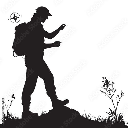 Black orienteering Silhouette Vector, High Quality Illustration on White Background