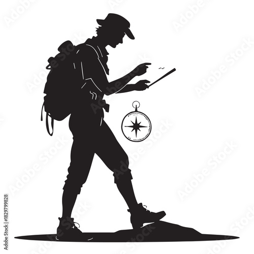 Black orienteering Silhouette Vector, High Quality Illustration on White Background