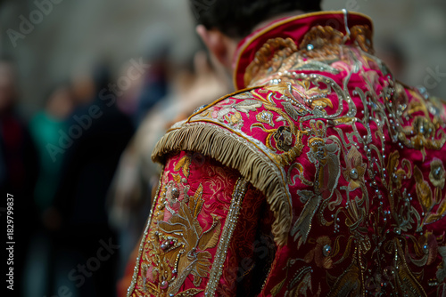 AI. Close-up view on bullfighter wearing traditional suit