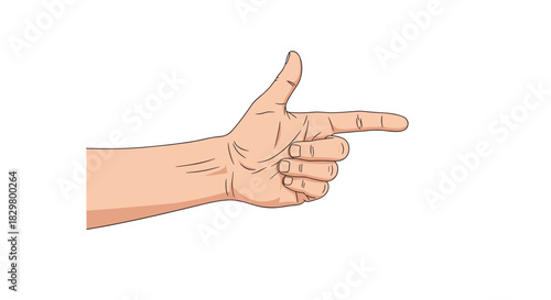 A hand is shown making a gun gesture with the thumb up and the index finger pointing forward on a simple white background.