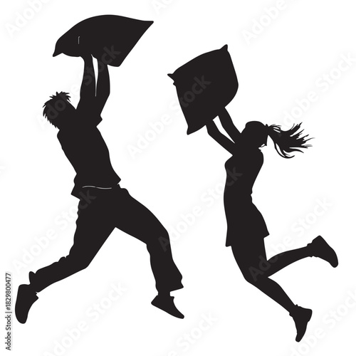 Black pillow fight Silhouette Vector, High Quality Illustration on White Background