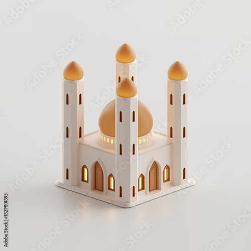 Minimalist 3D Mosque With Illuminated Towers