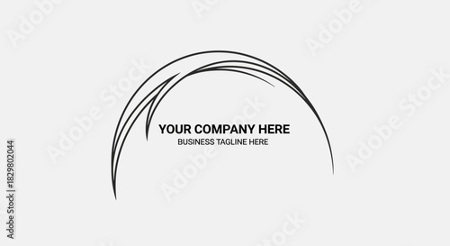Minimalist black abstract swoosh line art arch graphic with customizable company text