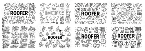 Roofer tools and safety equipment illustration guide