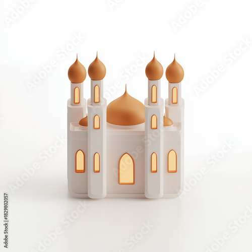 Islamic Golden Minarets and Dome 3D Render