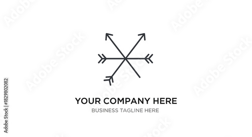 Minimalist Black Line Art Snowflake Icon with Arrowhead Details