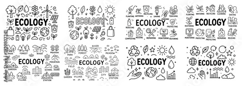 Ecology concept illustration with nature icons