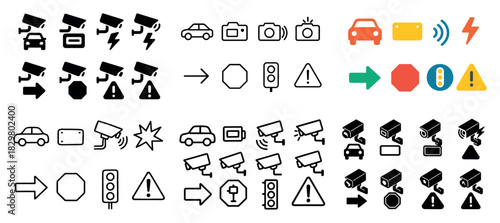 Various traffic and security icons set