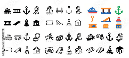Nautical icons collection set