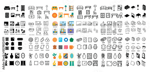 Interior design icons collection set