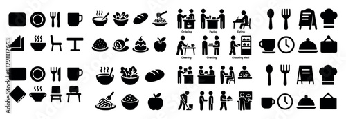 Restaurant icons: dining and meals set
